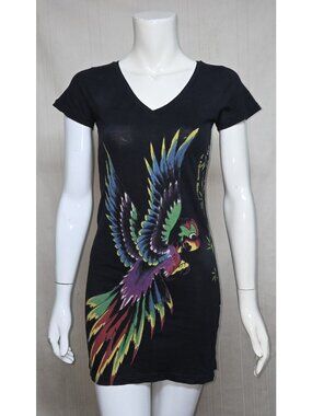 Ed Hardy Christian Audigier Shirt Womens Sz Med Black. Bird Short Sleeve